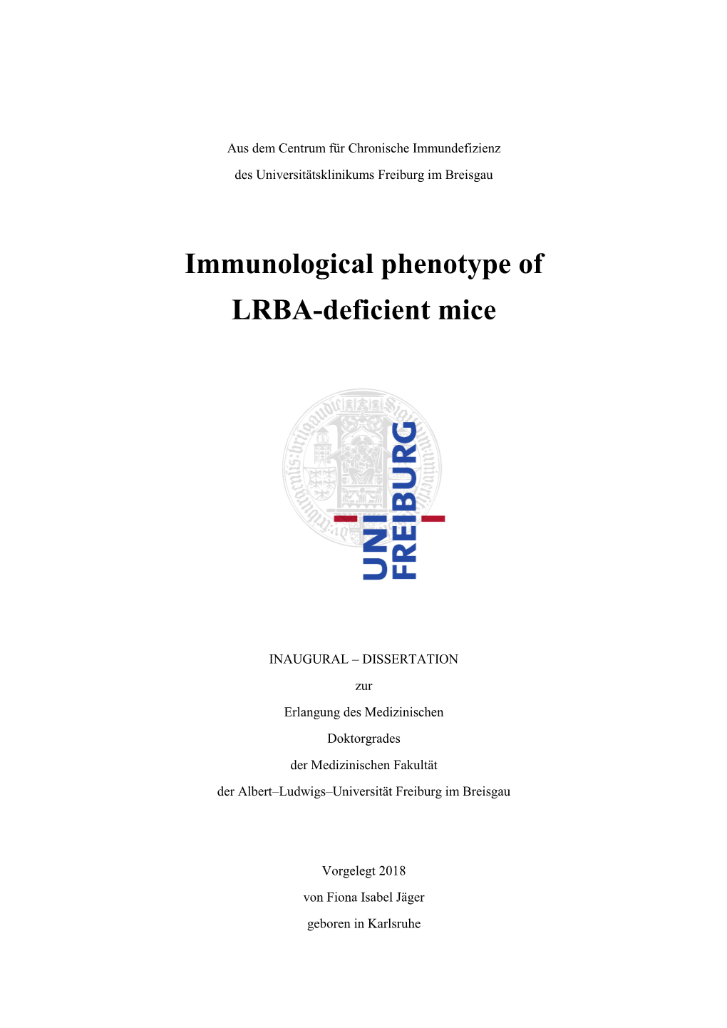 Immunological Phenotype of LRBA Deficient Mice