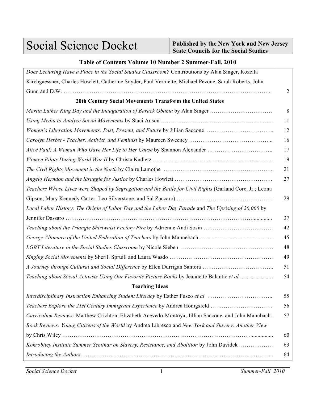 Social Science Docket State Councils for the Social Studies