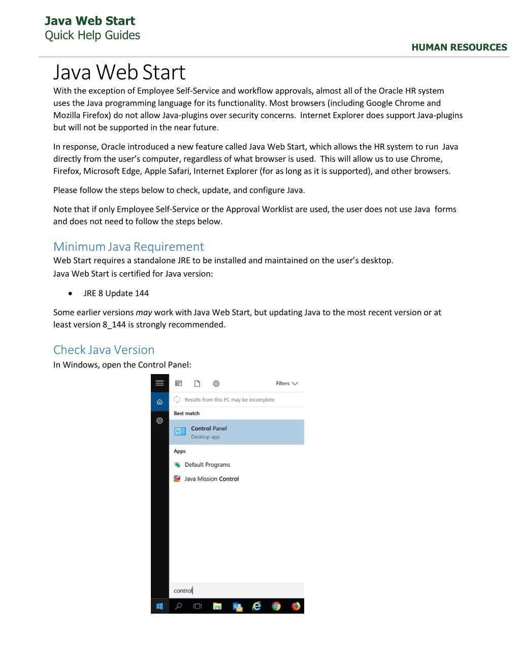 Java Web Start Quick Help Guides HUMAN RESOURCES
