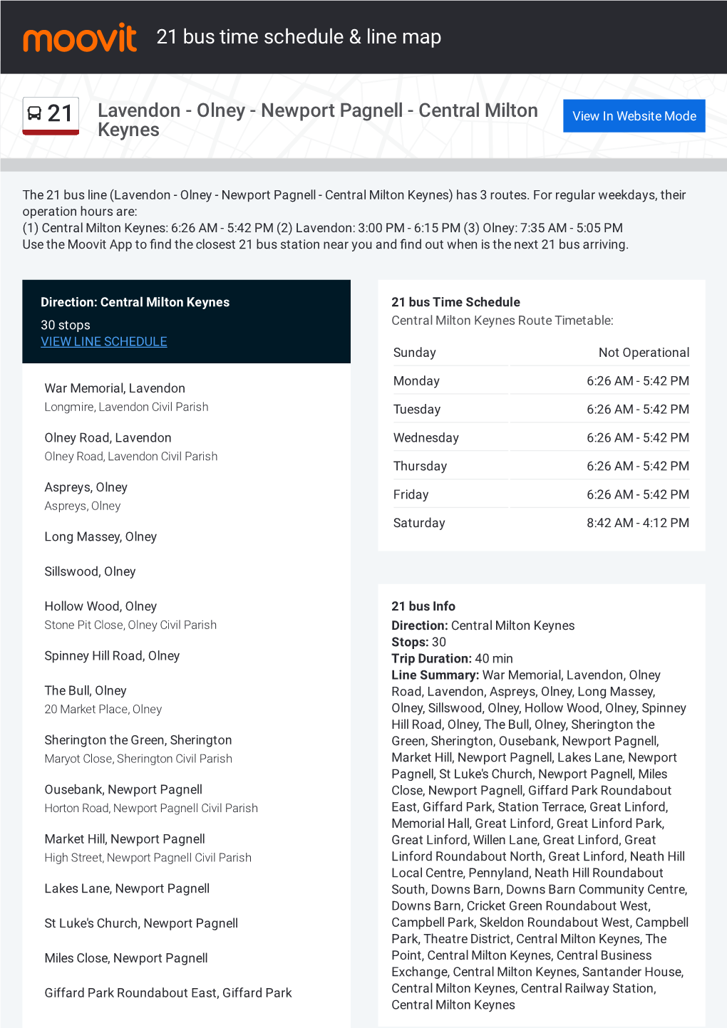 21 Bus Time Schedule & Line Route