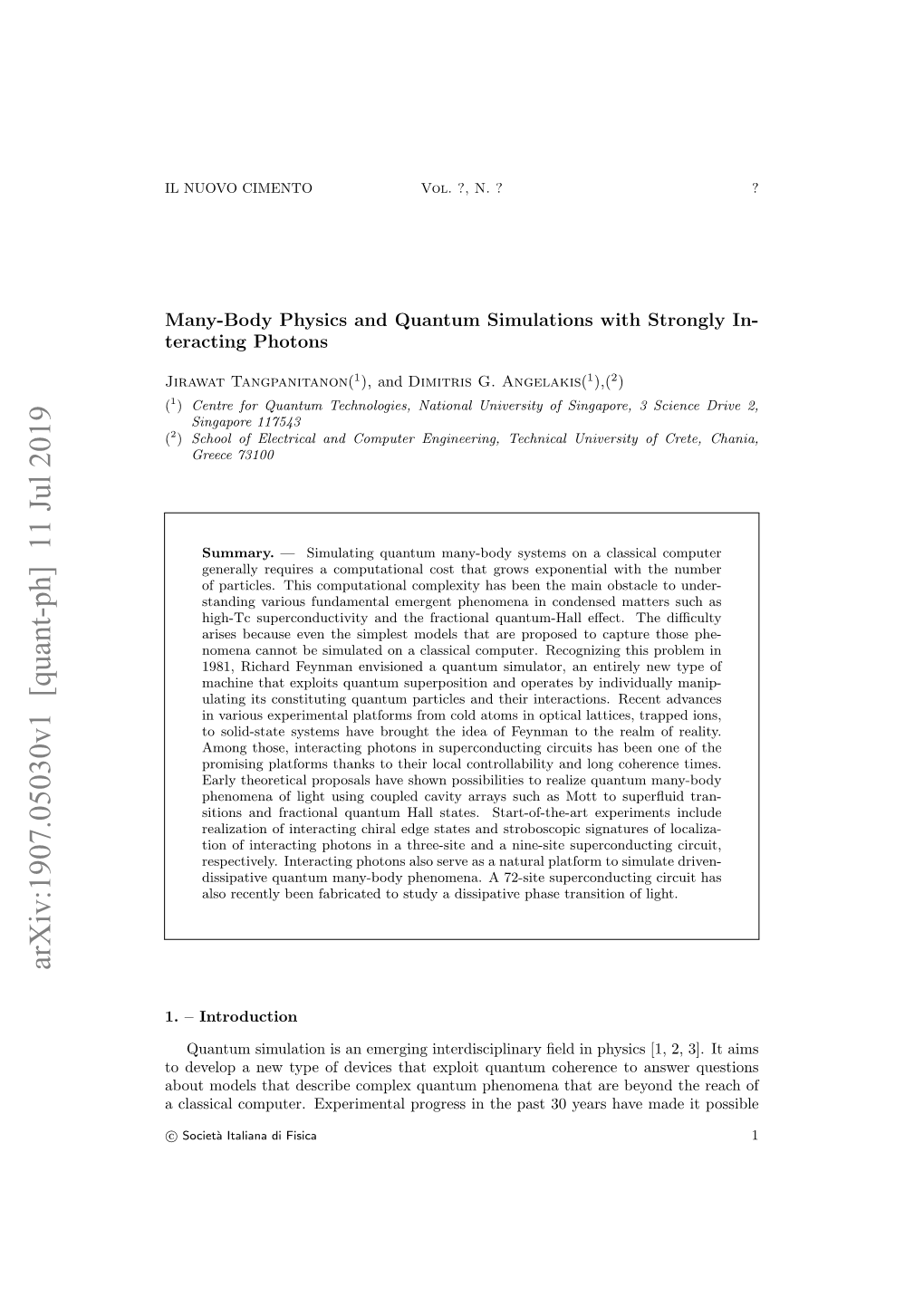 Arxiv:1907.05030V1 [Quant-Ph] 11 Jul 2019