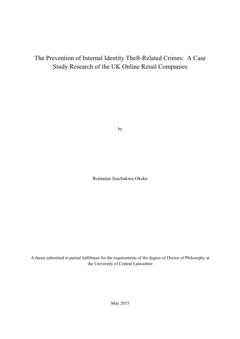 The Prevention of Internal Identity Theft-Related Crimes: a Case Study Research of the UK Online Retail Companies