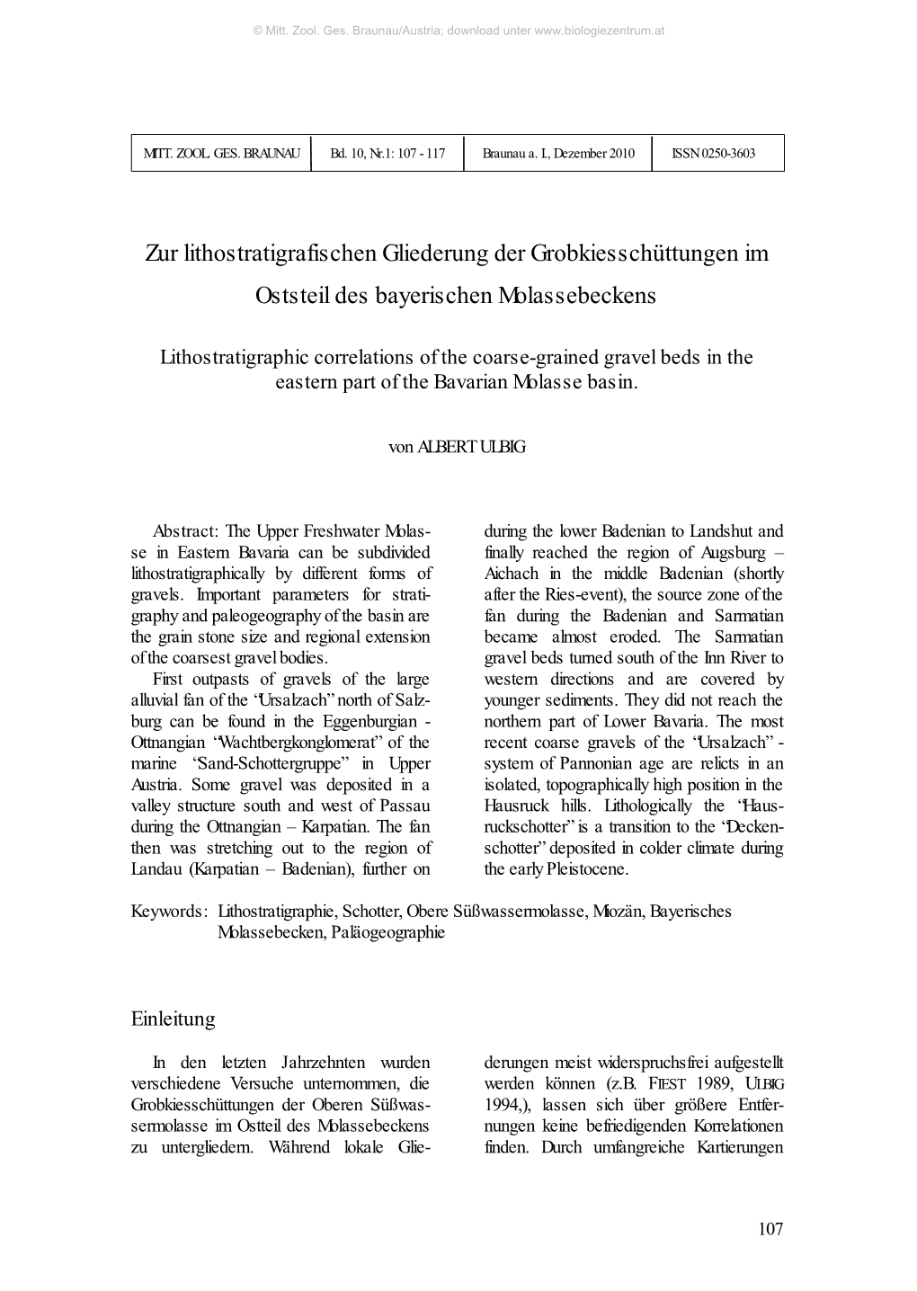 Zur Lithostratigrafischen Gliederung Der Grobkiesschüttungen Im Oststeil Des Bayerischen Molassebeckens