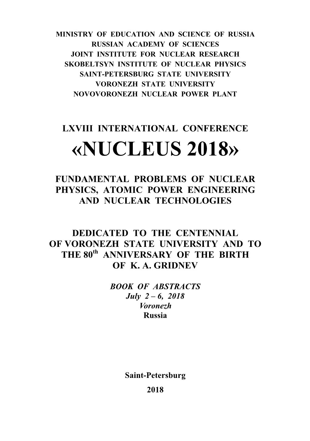 Book of Abstracts Lxviii Internatio Nal Conference