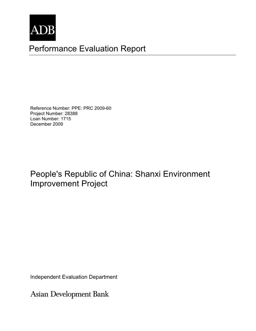 People's Republic of China: Shanxi Environment Improvement Project