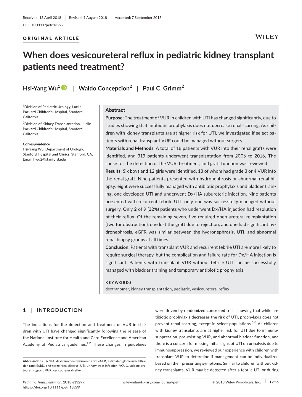 When Does Vesicoureteral Reflux in Pediatric Kidney Transplant Patients Need Treatment?