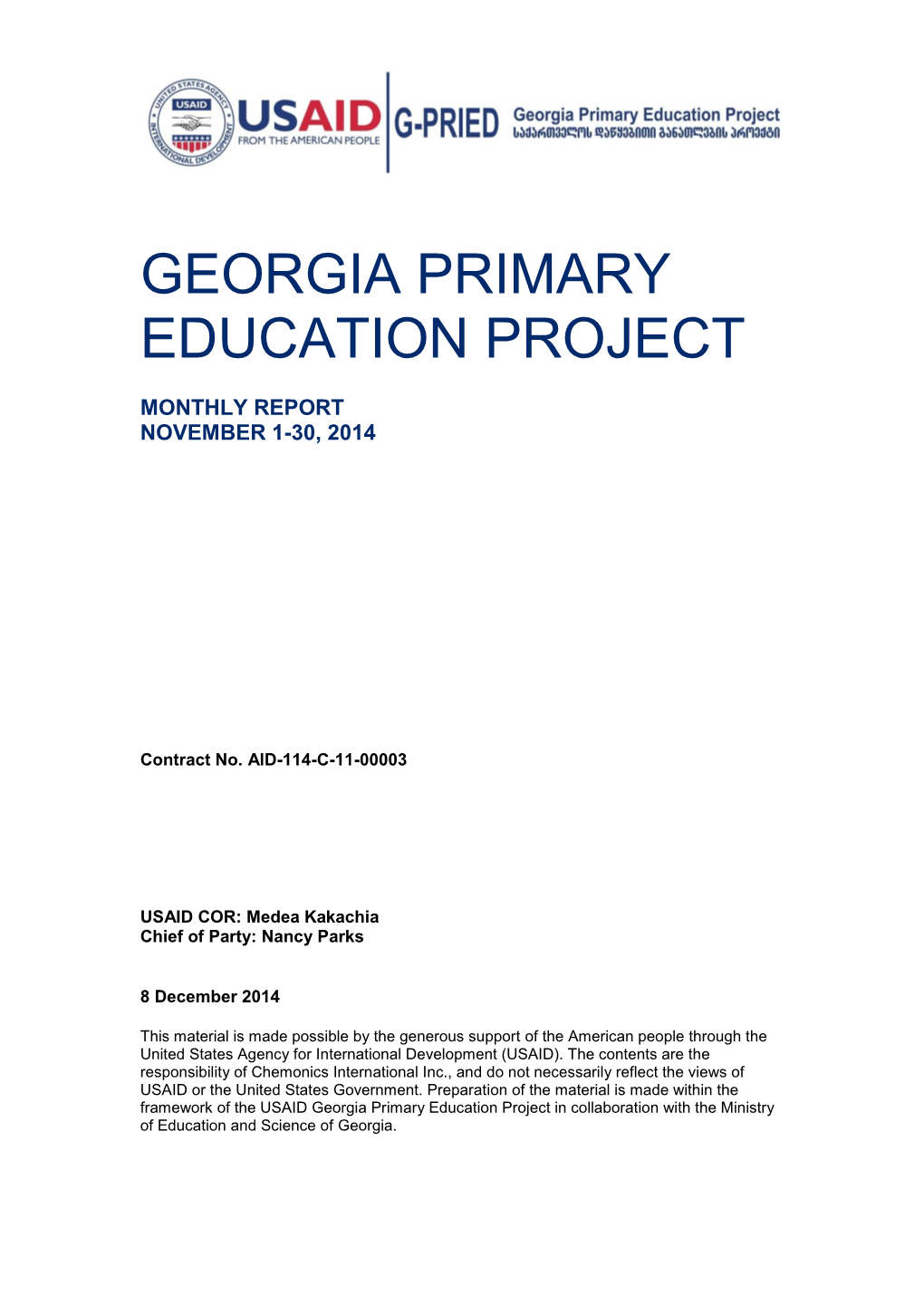 Georgia Primary Education Project in Collaboration with the Ministry of Education and Science of Georgia