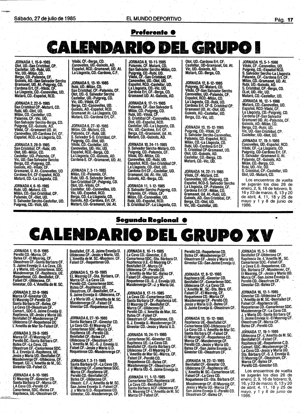 Calendario Del Gr-Ü-Po Xv