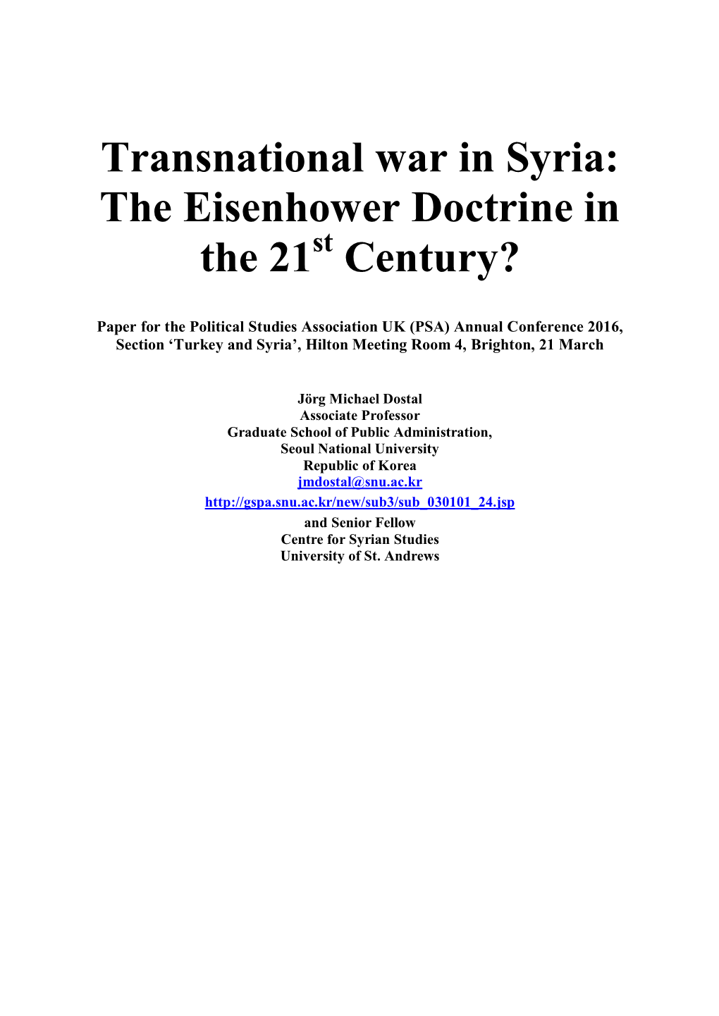 Transnational War in Syria: the Eisenhower Doctrine in the 21St Century?