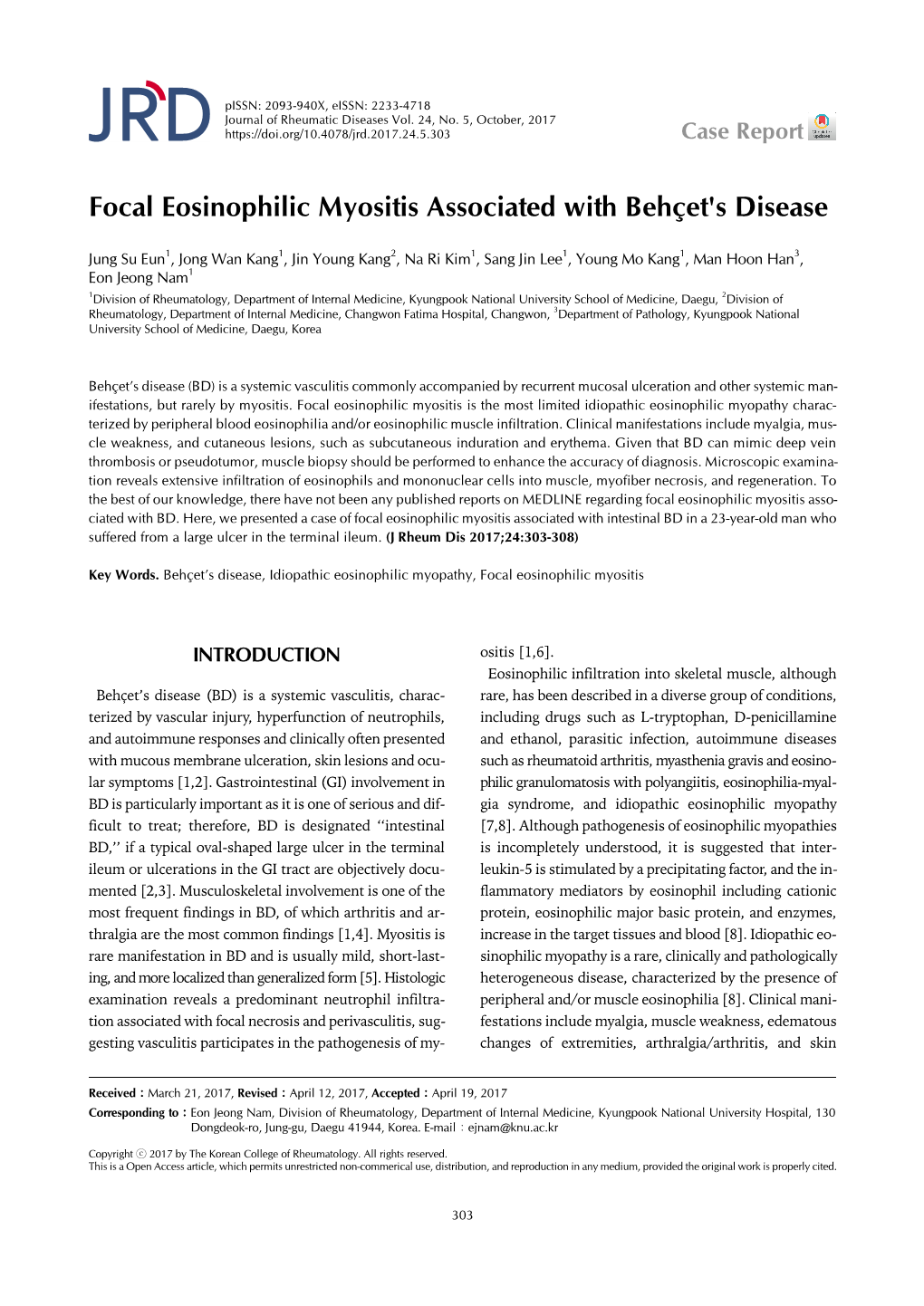 Focal Eosinophilic Myositis Associated with Behçet's Disease