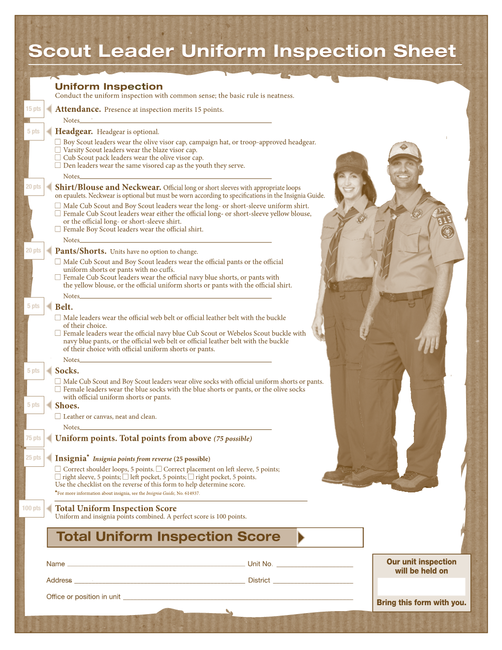 Scout Leader Uniform Inspection Sheet