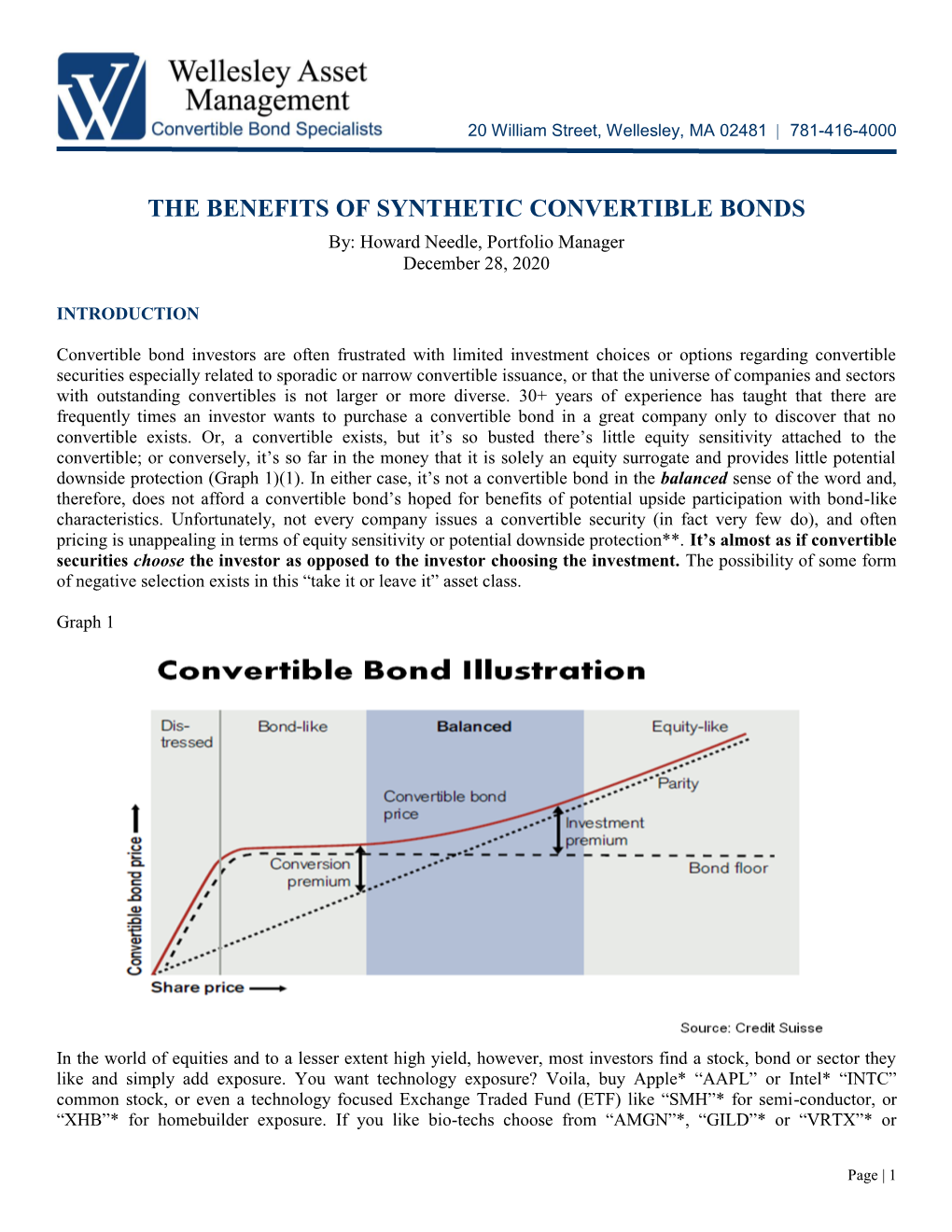 THE BENEFITS of SYNTHETIC CONVERTIBLE BONDS By: Howard Needle, Portfolio Manager December 28, 2020