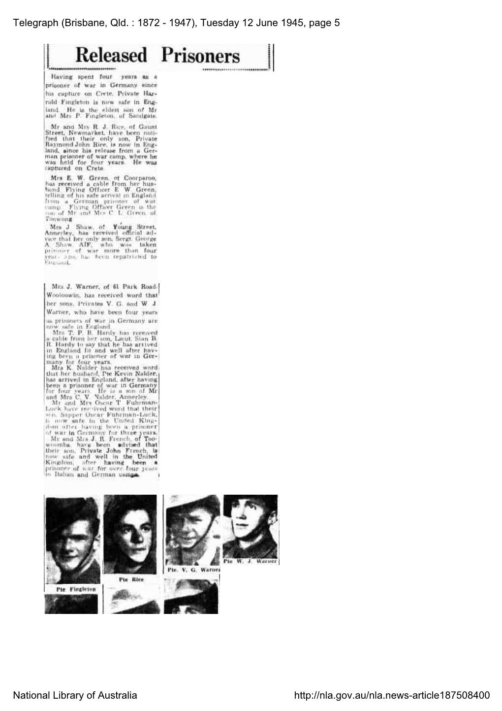 Telegraph (Brisbane, Qld. : 1872 - 1947), Tuesday 12 June 1945, Page 5