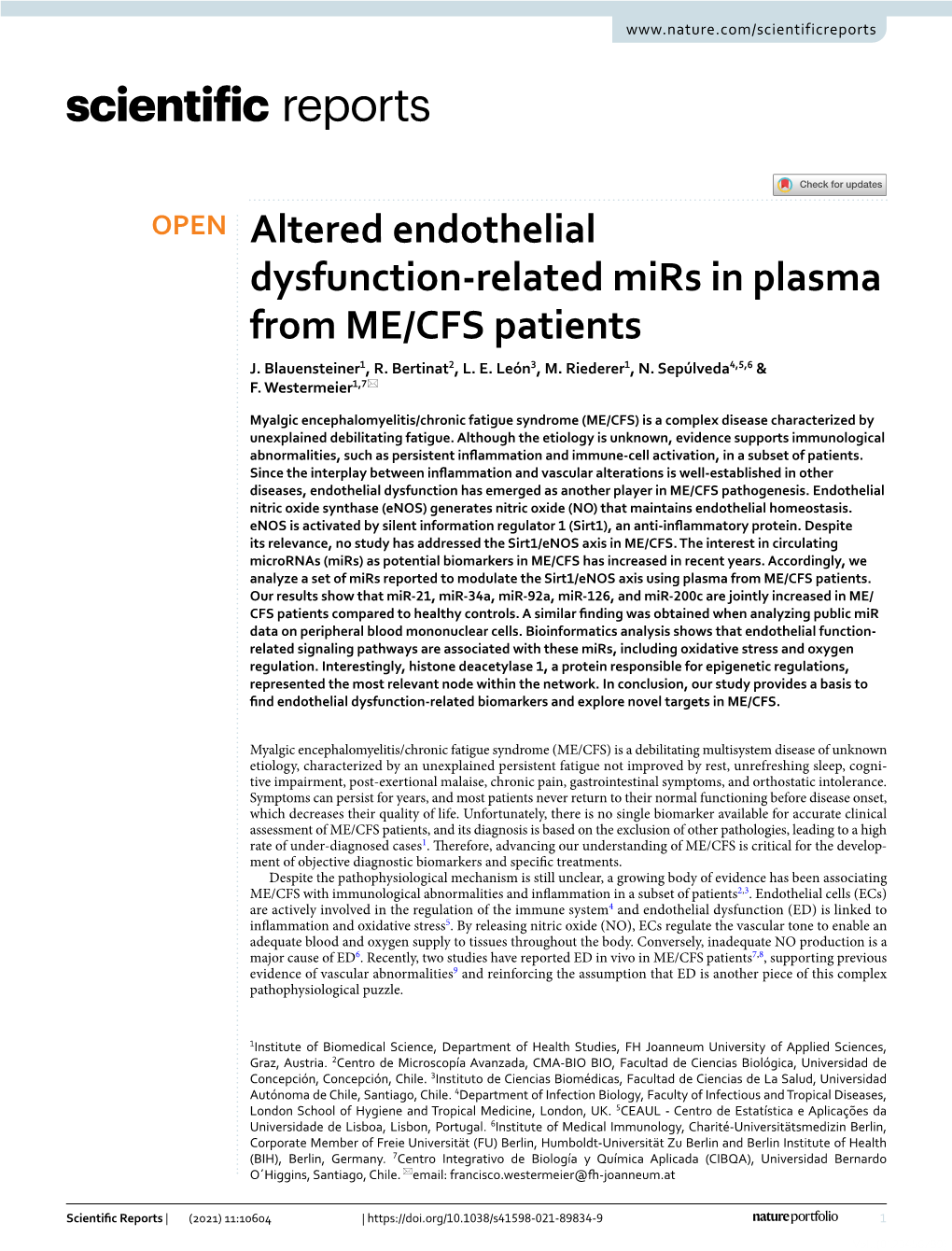 Altered Endothelial Dysfunction-Related Mirs in Plasma