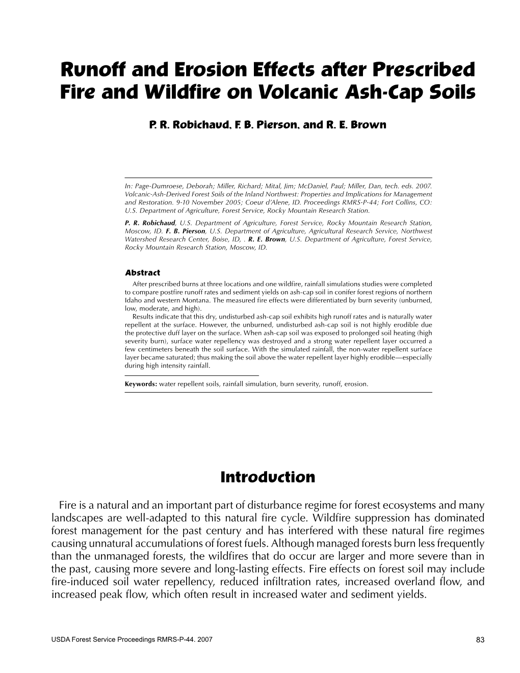 Runoff and Erosion Effects After Prescribed Fire and Wildfire on Volcanic Ash-Cap Soils