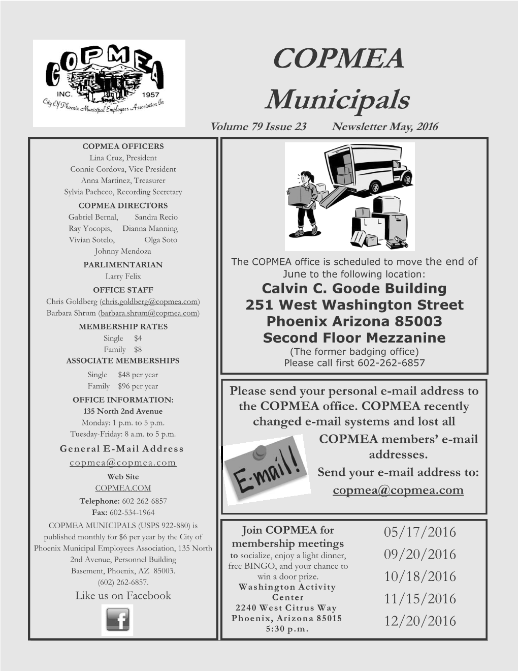 COPMEA Municipals Volume 79 Issue 23 Newsletter May, 2016