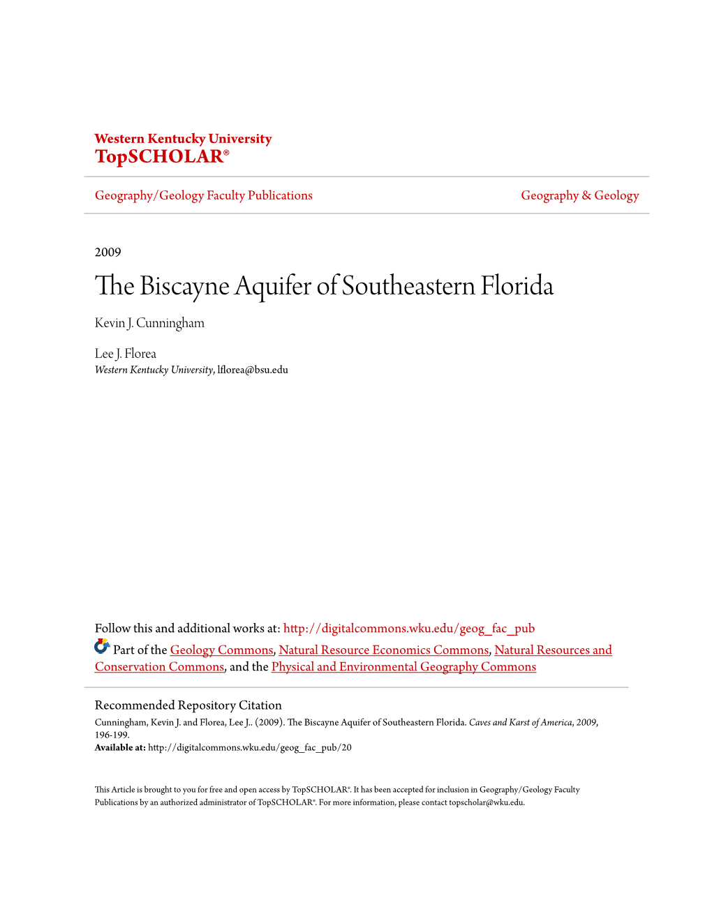 The Biscayne Aquifer of Southeastern Florida