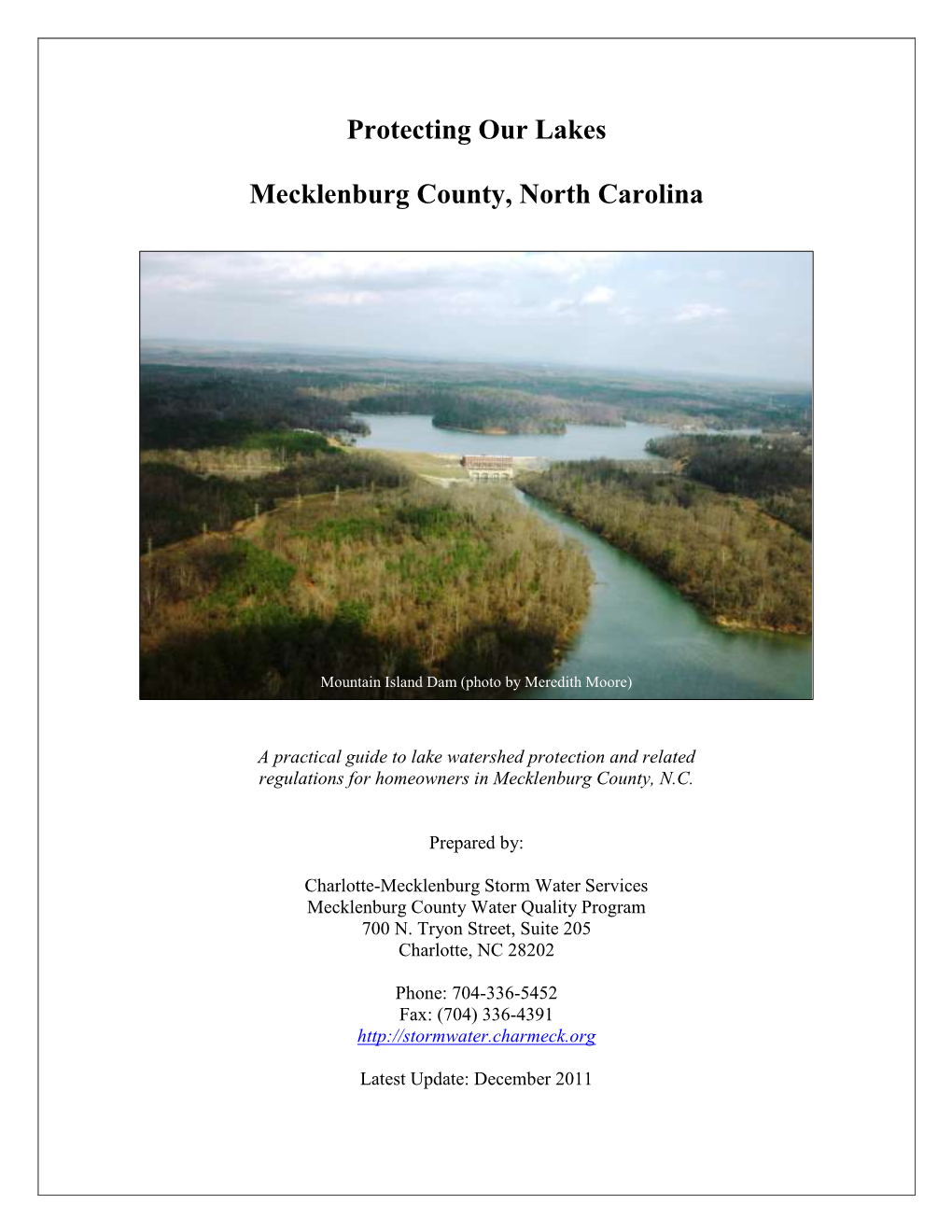 Protecting Our Lakes Mecklenburg County, North Carolina