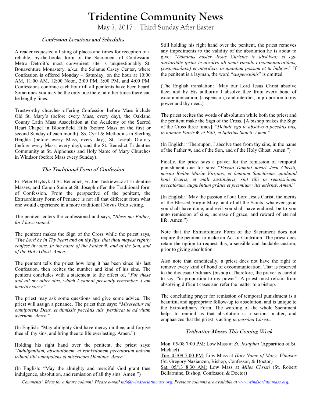 The Traditional Form of Confession Punishment Due for Sins: “Passio Dómini Nostri Jesu Christi, Mérita Beátæ Maríæ Vírginis, Et Ómnium Sanctórum, Quidquid Fr