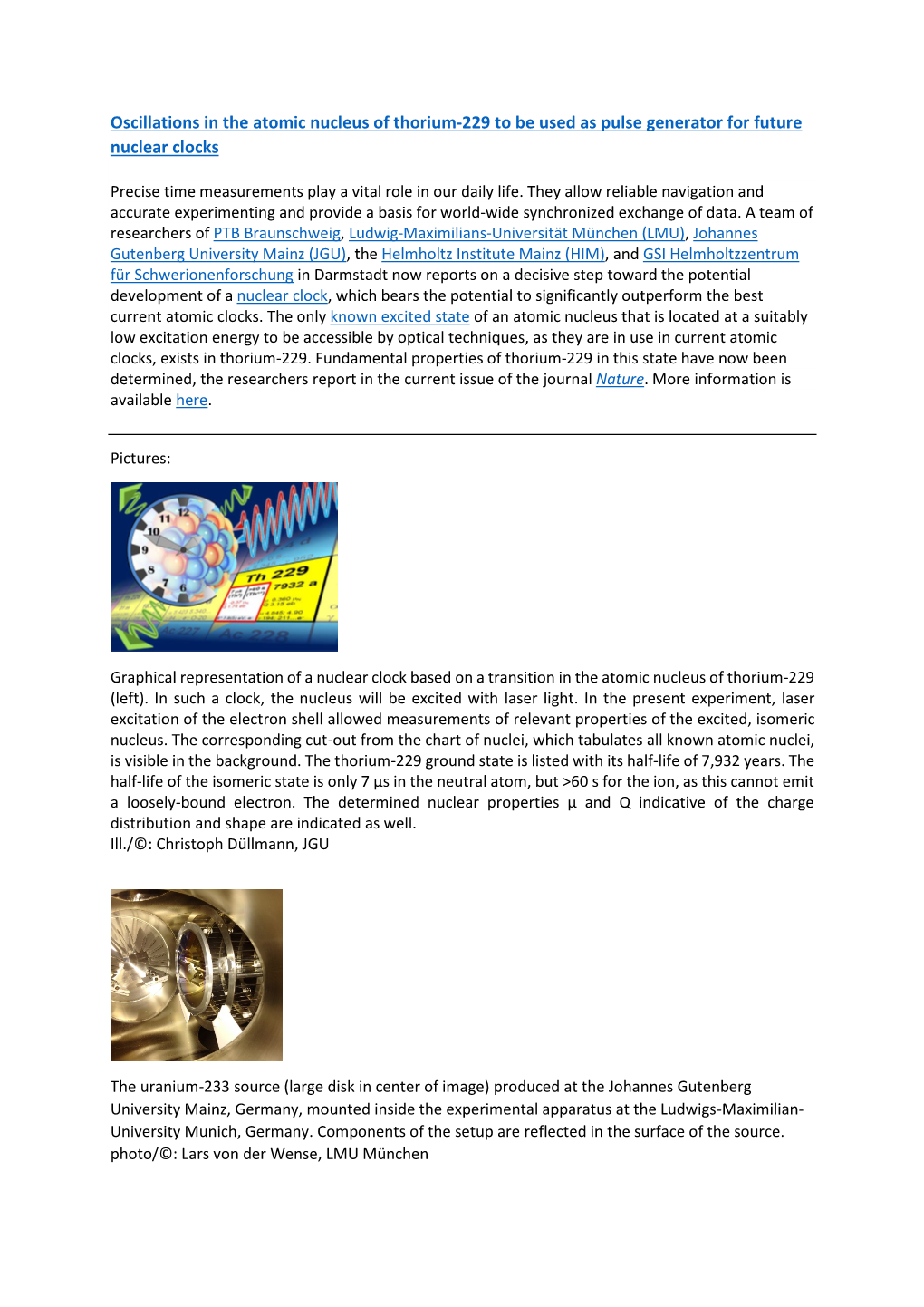 Oscillations in the Atomic Nucleus of Thorium-229 to Be Used As Pulse Generator for Future Nuclear Clocks