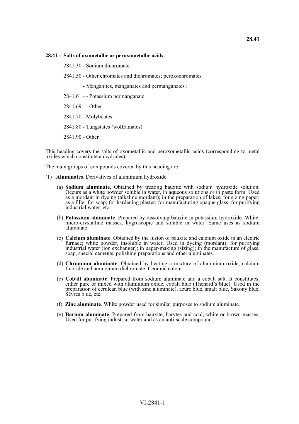 Salts of Oxometallic Or Peroxometallic Acids 2841 Fifth Edition