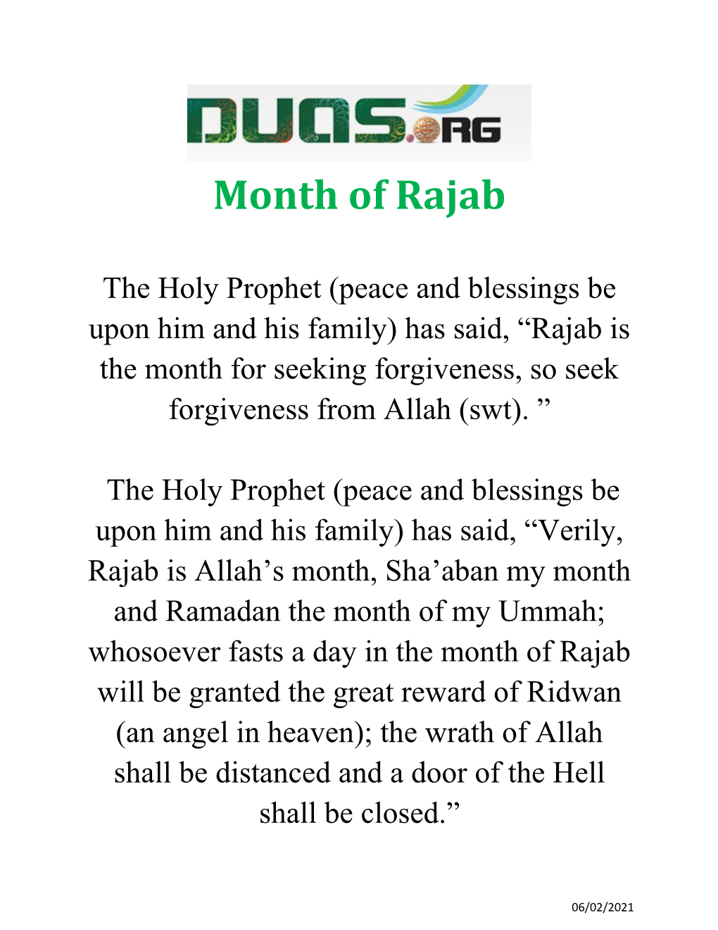 Month of Rajab