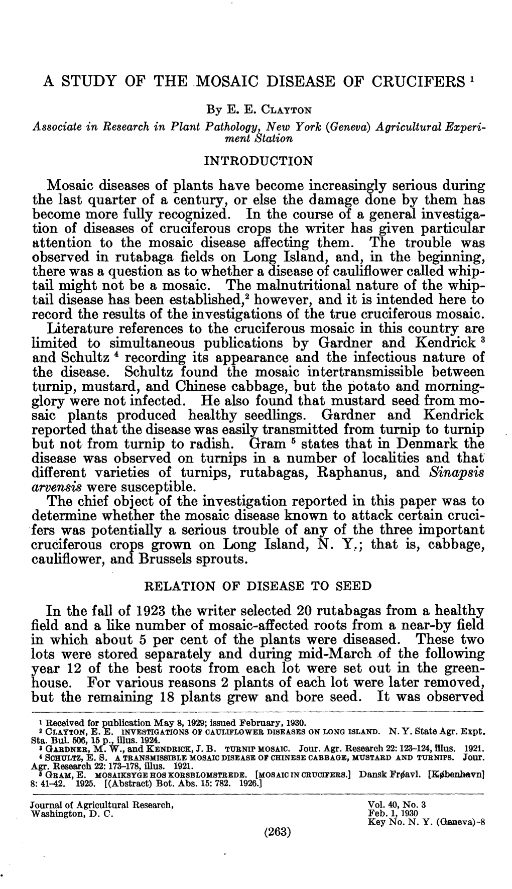 A Study Op the Mosaic Disease of Crucifers '