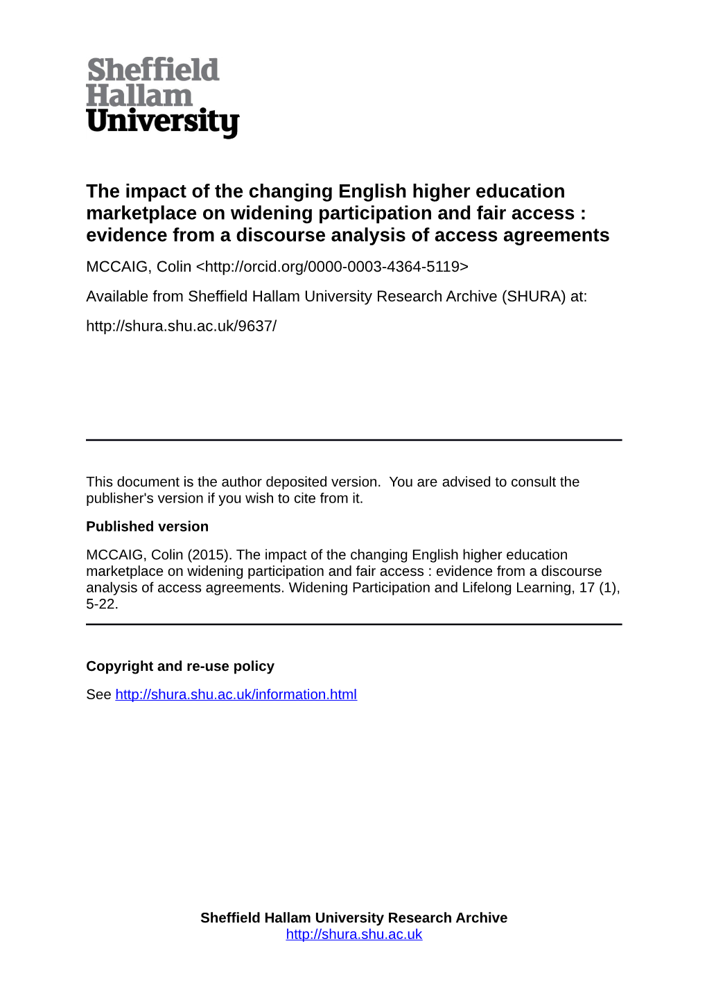 The Impact of the Changing English Higher Education Marketplace On