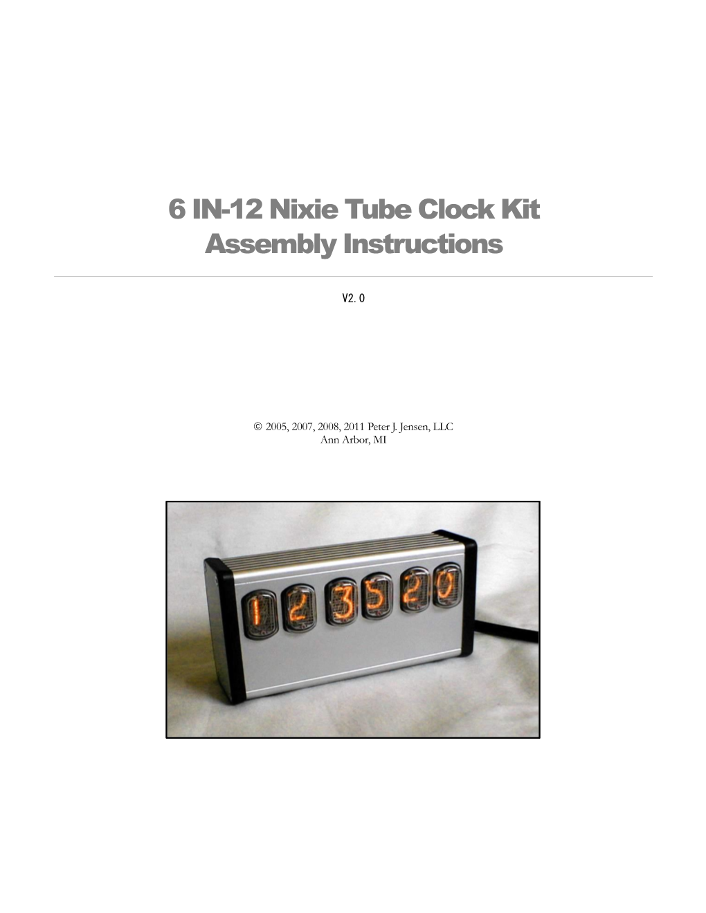 6 IN-12 Nixie Tube Clock Kit Assembly Instructions