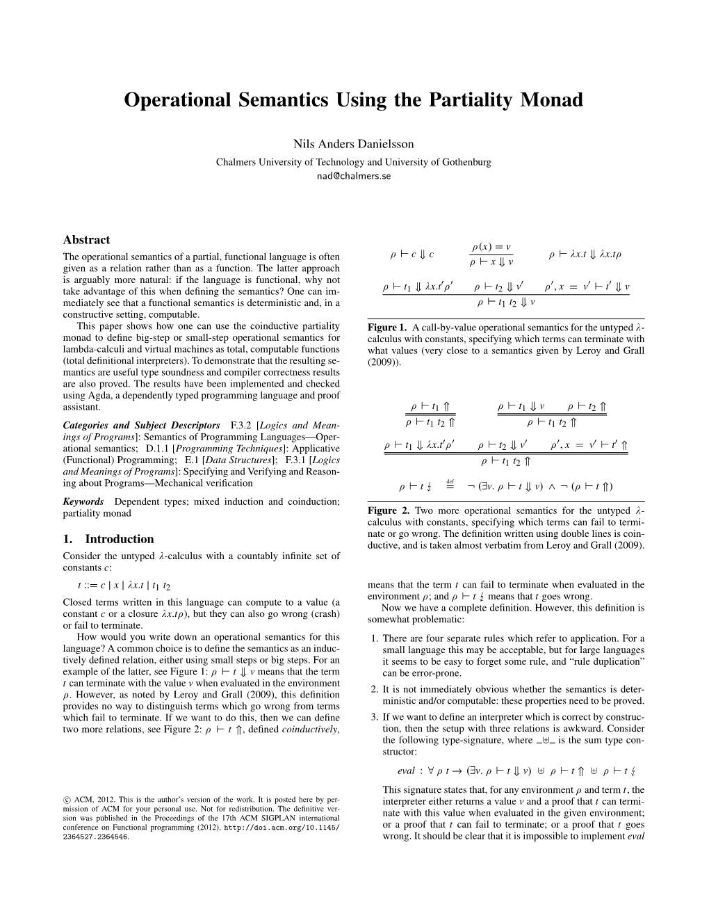 Operational Semantics Using the Partiality Monad