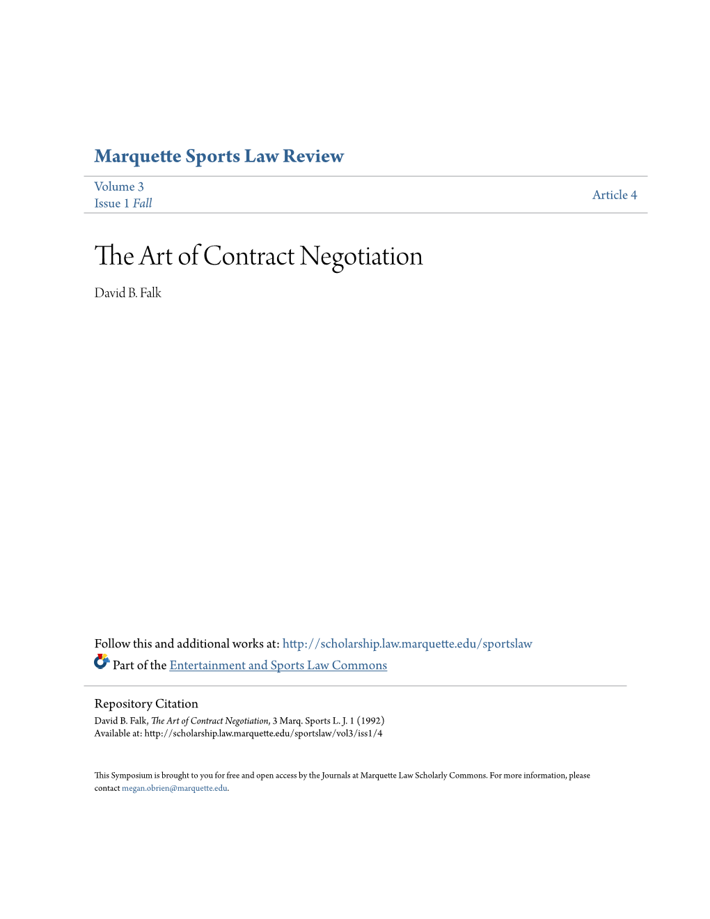 The Art of Contract Negotiation David B