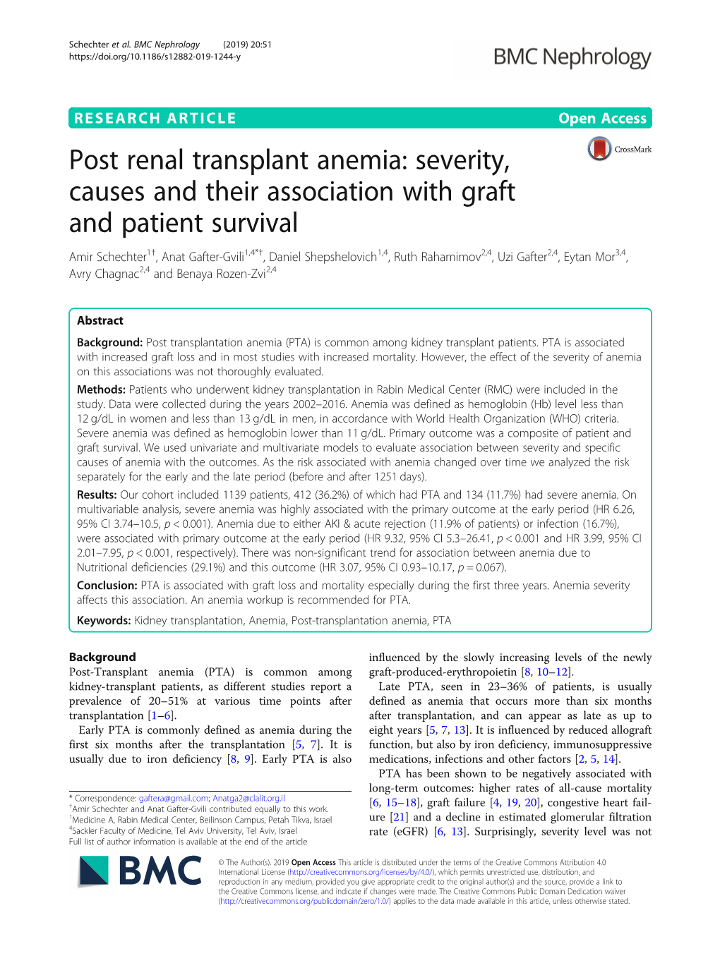 Post Renal Transplant Anemia
