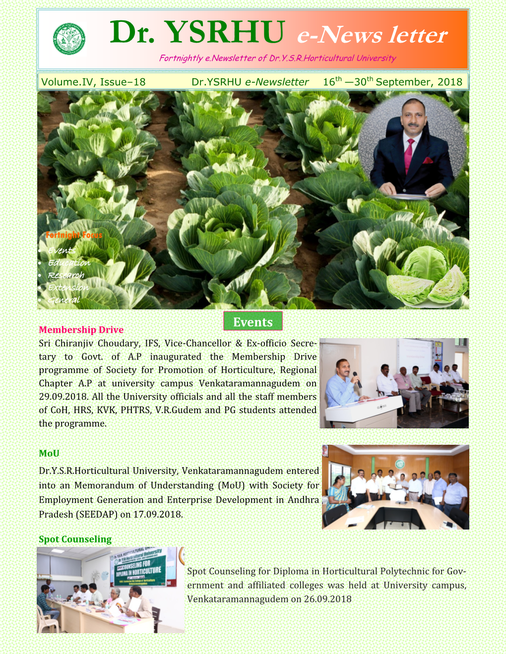 Dr. YSRHU E-News Letter Fortnightly E.Newsletter of Dr.Y.S.R.Horticultural University