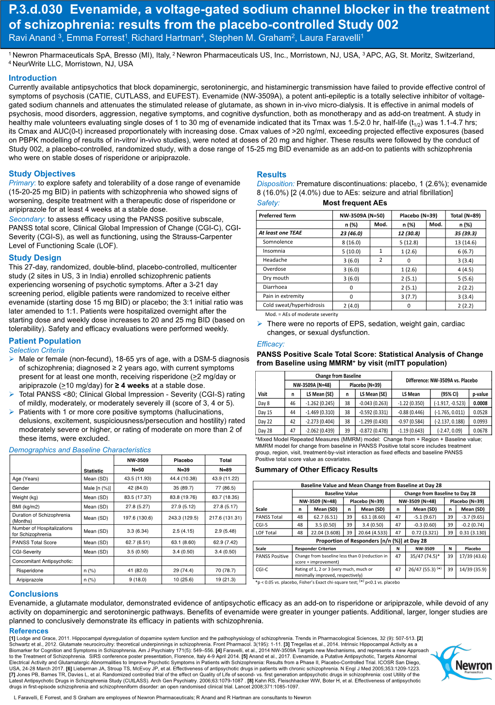 P.3.D.030 Evenamide, a Voltage-Gated Sodium Channel Blocker in the Treatment of Schizophrenia