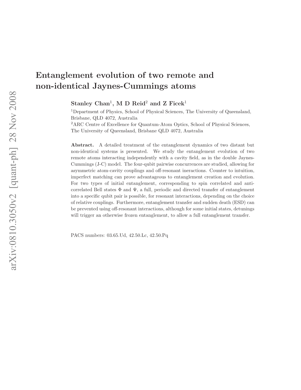 Entanglement Evolution of Two Remote and Non-Identical Jaynes-Cummings Atoms 2