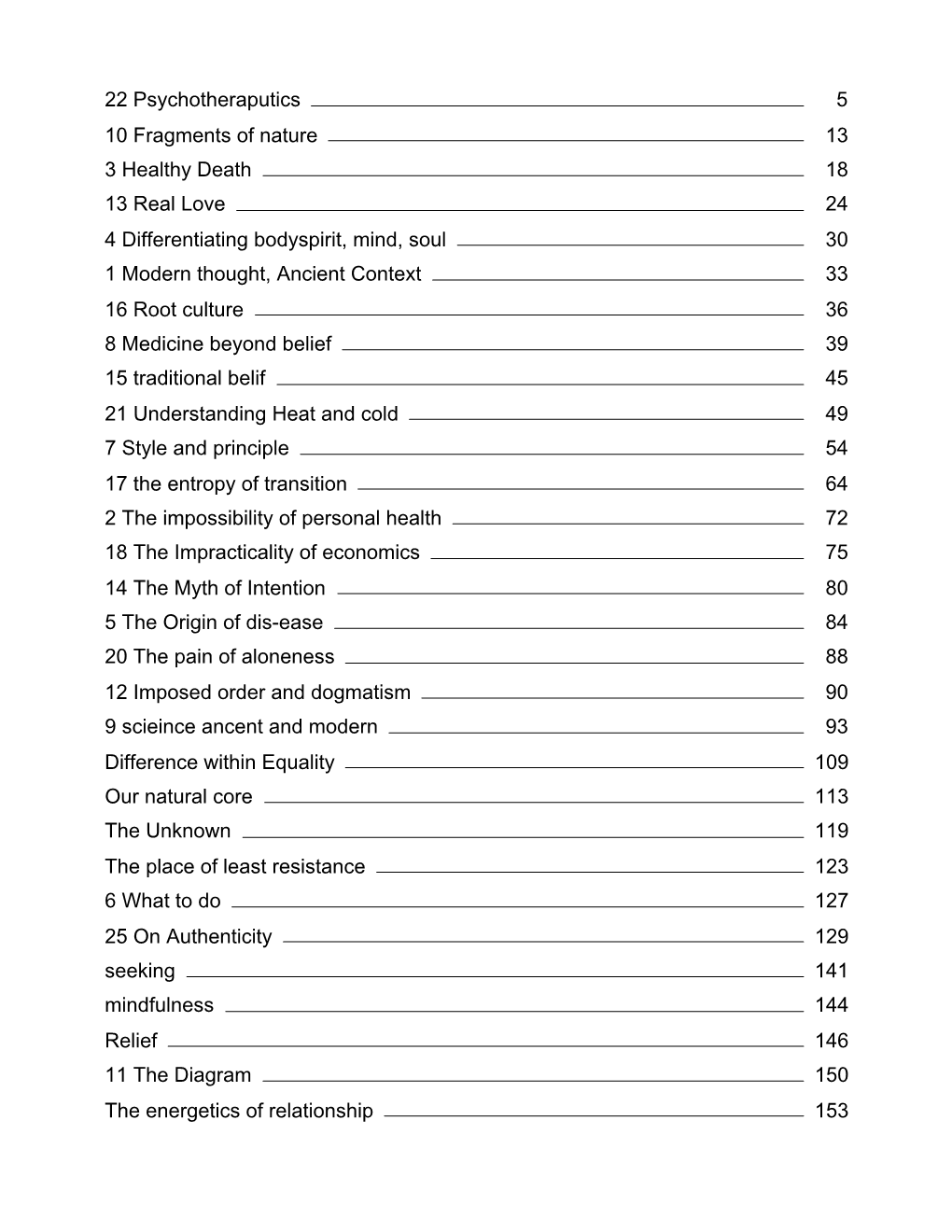 22 Psychotheraputics 5 10 Fragments of Nature 13 3 Healthy Death 18 13 Real Love 24 4 Differentiating Bodyspirit, Mind, Soul 30