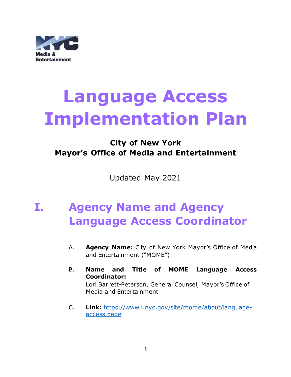 Language Access Implementation Plan