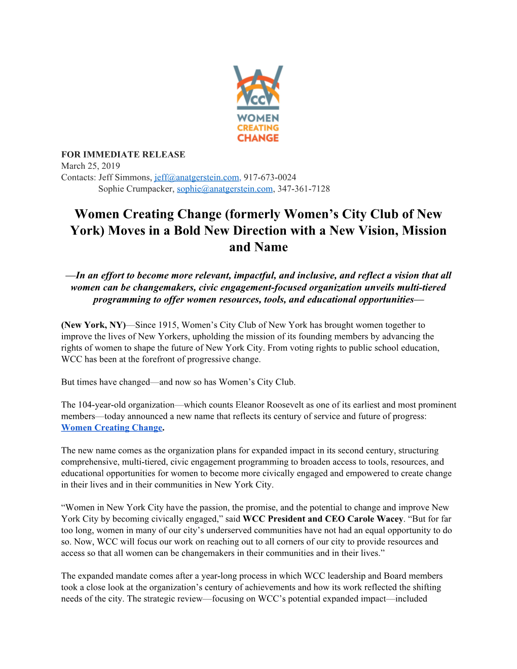 Women Creating Change (Formerly Women's City Club of New York