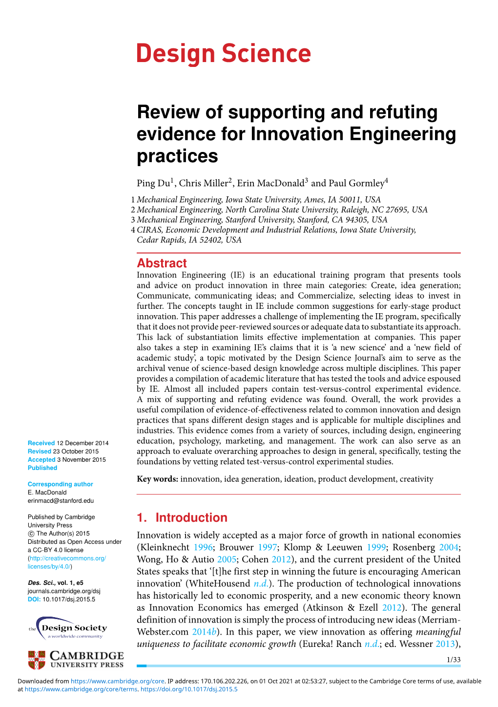 Review of Supporting and Refuting Evidence for Innovation Engineering Practices