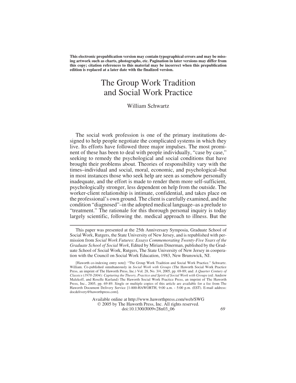 The Group Work Tradition and Social Work Practice