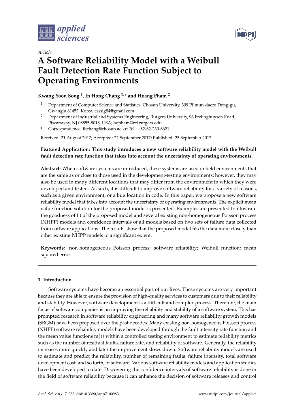 A Software Reliability Model with a Weibull Fault Detection Rate Function Subject to Operating Environments