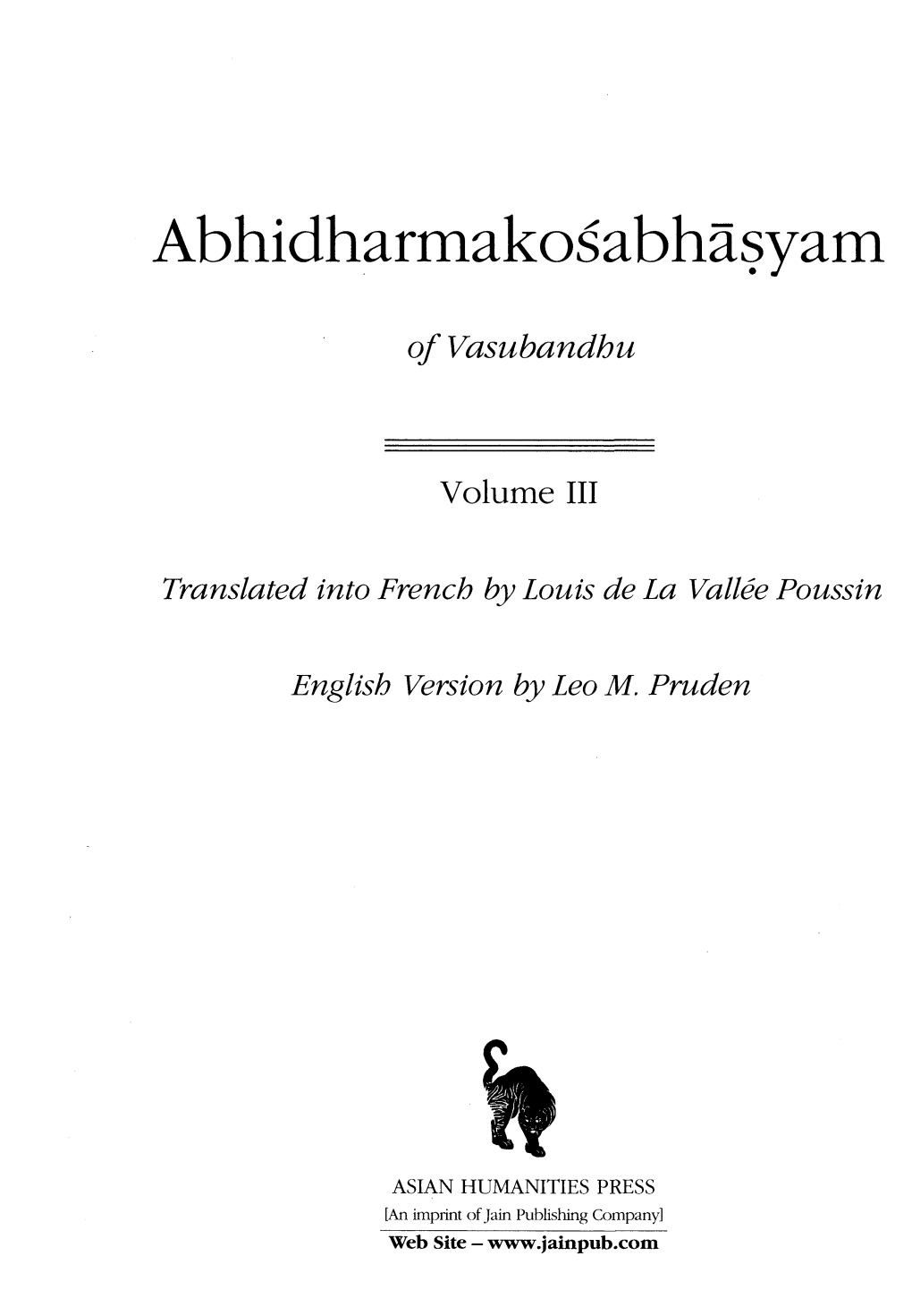Abhidharmakosabhasyam, Volume
