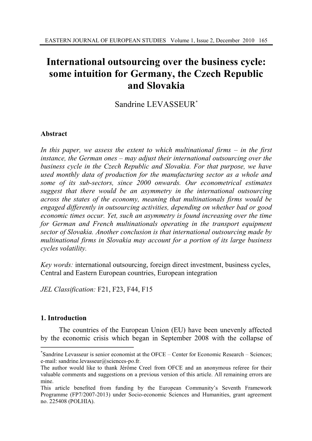 International Outsourcing Over the Business Cycle: Some Intuition for Germany, the Czech Republic and Slovakia