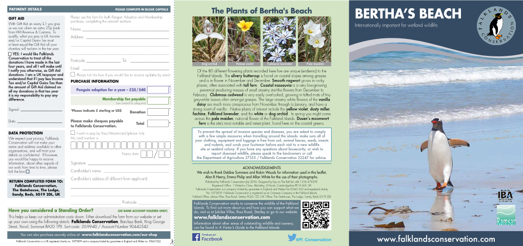 Bertha's Beach GIFT AID Please Use This Form for Both Penguin Adoption and Membership BERTHA’S BEACH Purchase, Completing the Relevant Sections