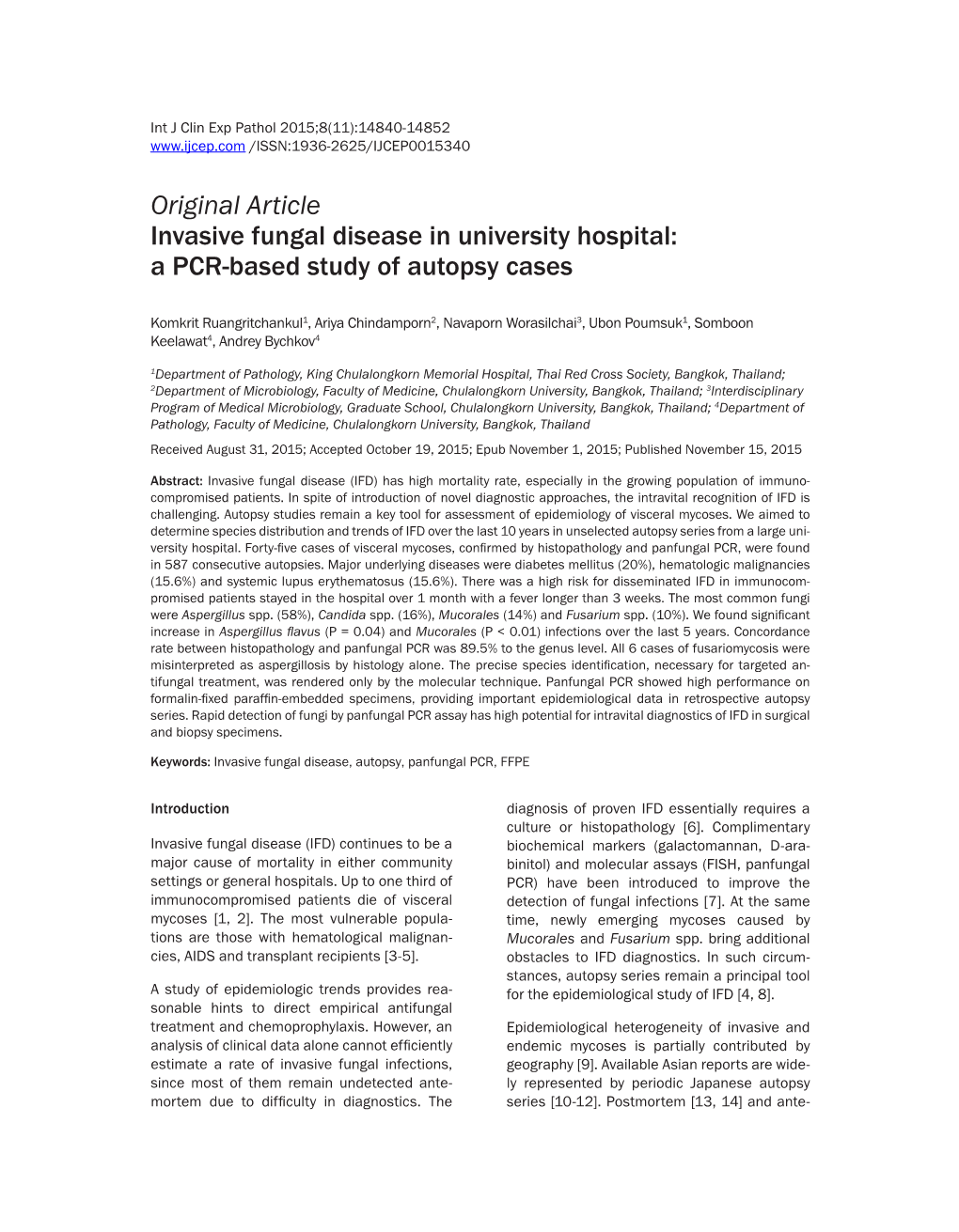 Original Article Invasive Fungal Disease in University Hospital: a PCR-Based Study of Autopsy Cases