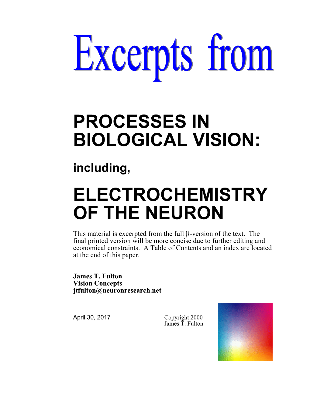 Processes in Biological Vision: Electrochemistry of The