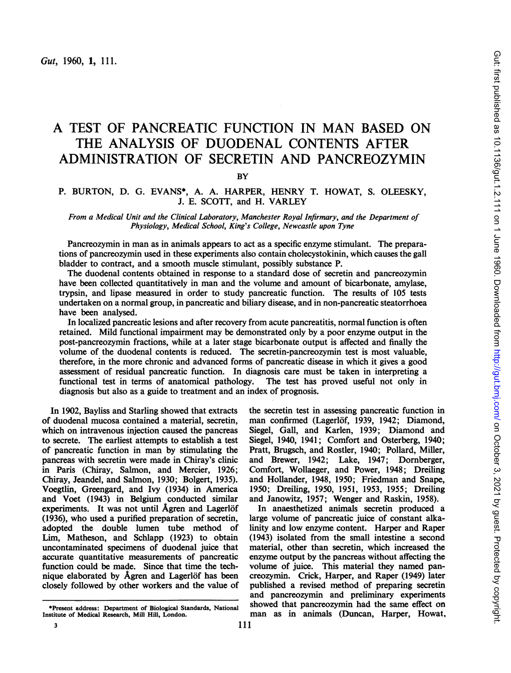 A Test of Pancreatic Function in Man Based on the Analysis of Duodenal Contents After Administration of Secretin and Pancreozymin by P