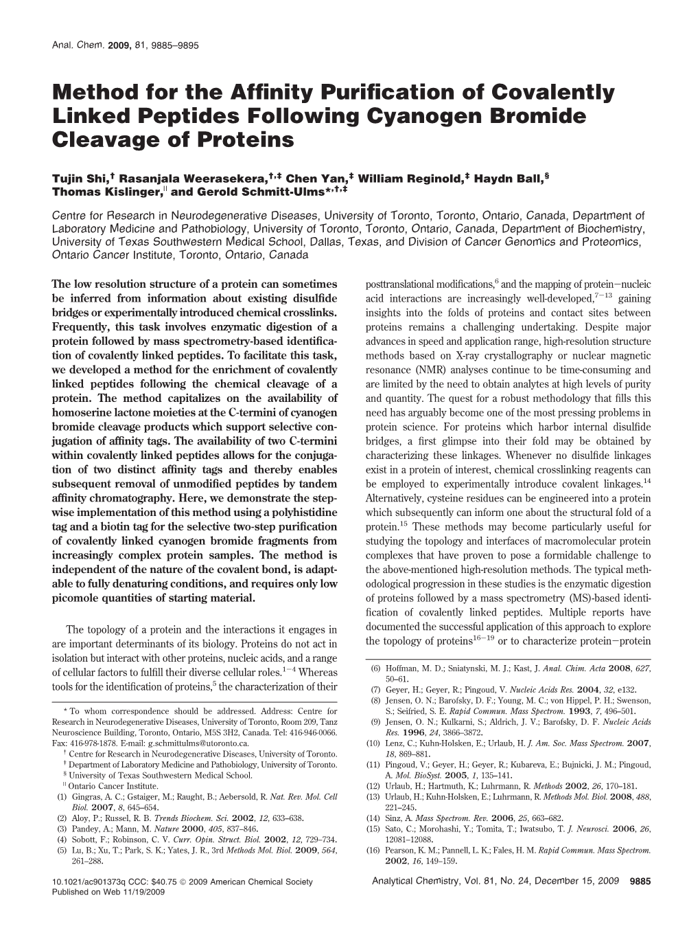 Method for the Affinity Purification of Covalently Linked Peptides