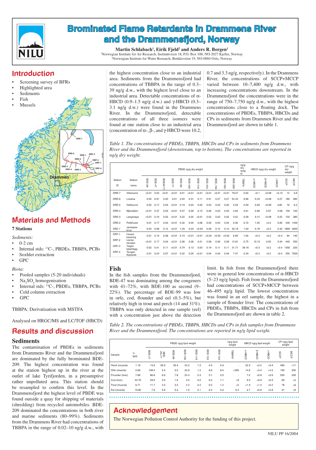 Brominated Flame Retardants in Drammens River and the Drammensfjord, Norway Martin Schlabach1, Eirik Fjeld2 and Anders R