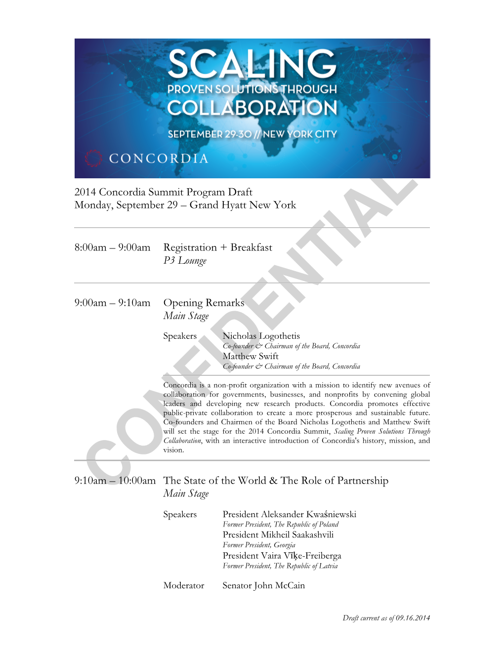 2014 Concordia Summit Program Draft Monday, September 29 – Grand Hyatt New York